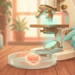 Laboratorio de fecundación in vitro con microscopio y placa de Petri