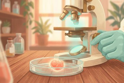 Laboratorio de fecundación in vitro con microscopio y placa de Petri