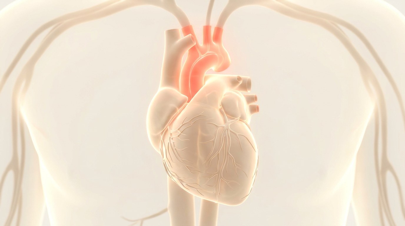 Ilustración de un corazón con el arco aórtico resaltado